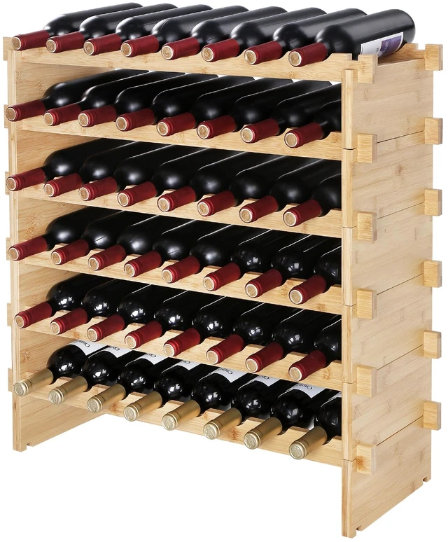 Alt view image 16 of 16 - VEVOR 48 Bottle Stackable Modular Wine Rack Bamboo Wood Display Shelf 6-Tier