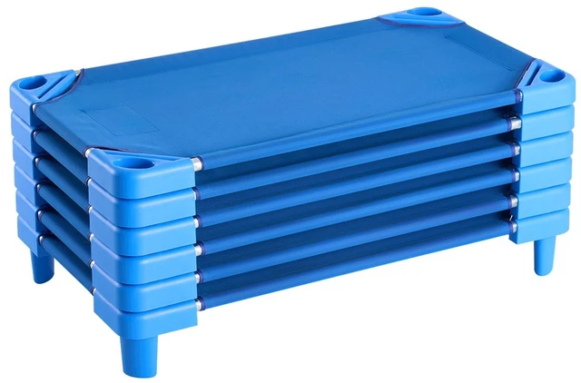Alt view image 9 of 9 - VEVOR Stackable Kiddie Cot, Pack of 6, Portable Toddler Nap Cots, Standard Size 40" L x 23" W Daycare Cots for Kids, Preschool Classroom Daycare Beds for Sleeping, Resting, Naptime, Blue