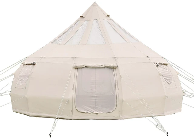 Main image of VEVOR Canvas Bell Tent, 4 Seasons 16.4 ft Yurt Tent for Camping with Stove Jack, Poly-Cotton Canvas Breathable Holds up to 12 People with Rain Cover, for Family Camping Glamping Outdoor Hunting Party