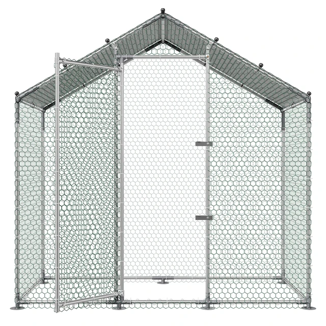 Alt view image 9 of 9 - VEVOR Large Metal Chicken Coop,6.6 x 3.3 x 6.6 ft, Walk-in Chicken Run House with Waterproof Cover & Sturdy Frame, Spire Roof Poultry Cage Duck Pen for Rabbit Hen Goose Outdoor Backyard Farm Use