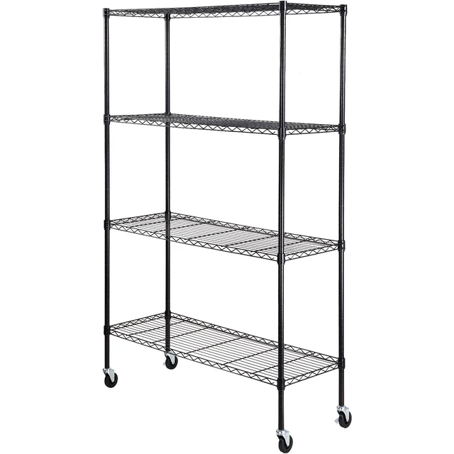 Alt view image 15 of 15 - Storage Shelving Unit with Wheels, 4-Tier Adjustable, 700 lbs Capacity, Heavy Duty Garage Shelves Metal Organizer Wire Rack, Black, 47.2" L x 17.7" W x 74" H for Kitchen Pantry Basement Bathroom