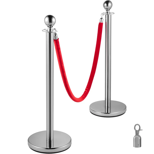 Alt view image 8 of 8 - Crowd Control Stanchion, Set of 4 Pieces Silver Stanchion Set, Stanchion Set with 5 ft/1.5 m Red Velvet Rope, Crowd Control Barrier