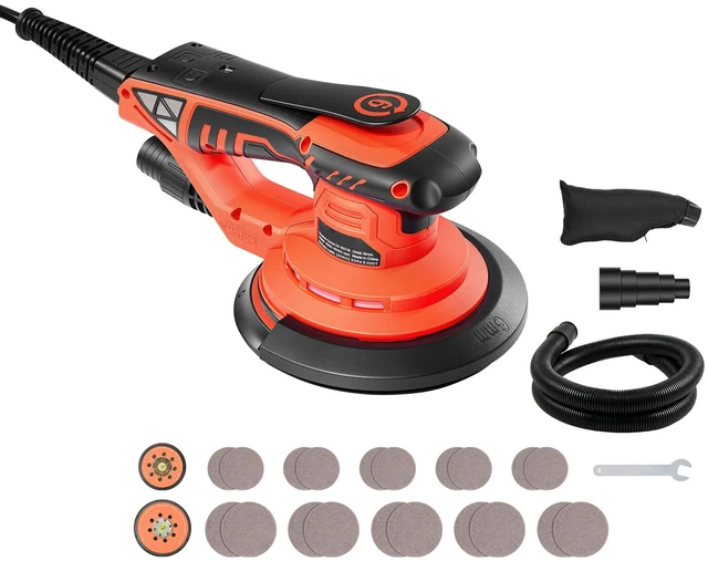 Main image of VEVOR 5 & 6-Inch Random Orbital Sander 400W Brushless Orbital Sander, 4000-10000RPM 7 Speeds Electric Palm Sanders with 20PCS Sandpapers, Dust Bag & Vacuum Hose for Woodworking Detailing Sanding