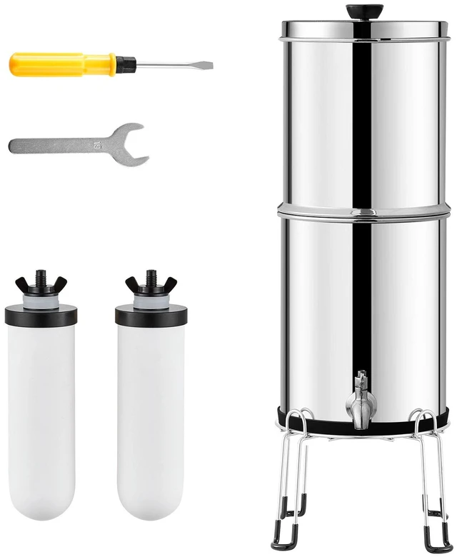 Alt view image 9 of 9 - VEVOR 2.25G Gravity-fed Water Filter Countertop System Stainless Steel 2 Filters