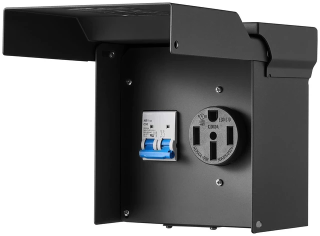 Main image of VEVOR 50 Amp RV Electrical Outlet Box with Breaker NEMA 14-50R Receptacle, 250V for RV EV Camper Trailer Electric Car, Prewired, Lockable Enclosed Outdoor Electrical Panel Box, NEMA 3R Weatherproof