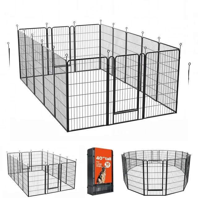 Main image of VEVOR Dog Playpen 40 Inch 16 Panels Foldable Metal Exercise Pen Pet Fence, Indoor/Outdoor Heavy Duty Puppy Crate Kennel with Door for Large/Small Dogs and Cats, Portable for RV Camping, Yard, Black