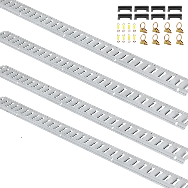 Alt view image 16 of 16 - VEVOR E Track Tie-Down Rail Kit, 34PCS 5FT E-Tracks Set Includes 8 Steel Rails & 2 Single Slot & 8 O Rings & 8 Tie-Offs w/D-Ring & 8 End Caps, Securing Accessories for Cargo, Motorcycles, and Bikes