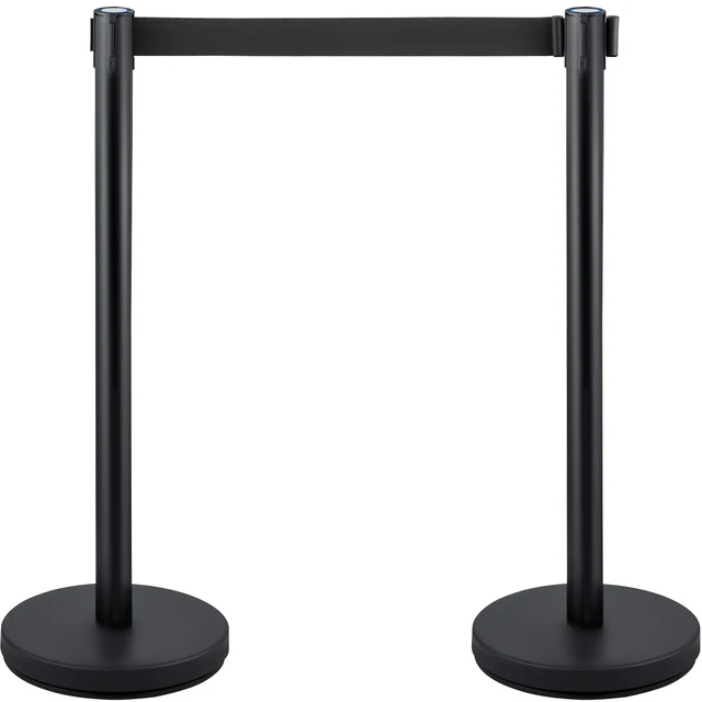 Alt view image 9 of 9 - Crowd Control Stanchion, Set of 4 Pieces Stanchion Set, Stanchion Set with 6.6 ft/2 m Black Retractable Belt, Black Crowd Control Barrier with Concrete and Metal Base Easy Connect Assembly