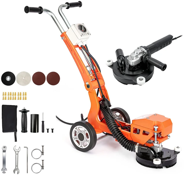 Main image of VEVOR Electric Concrete Grinder, 1400W 3600 RPM, Walk Behind Floor Polisher, Marble, Stone, Epoxy Floor Polishing, 7 in Grinding Disc, Adjustable Handle, with Vacuum Port, Dual Debris Control, Orange
