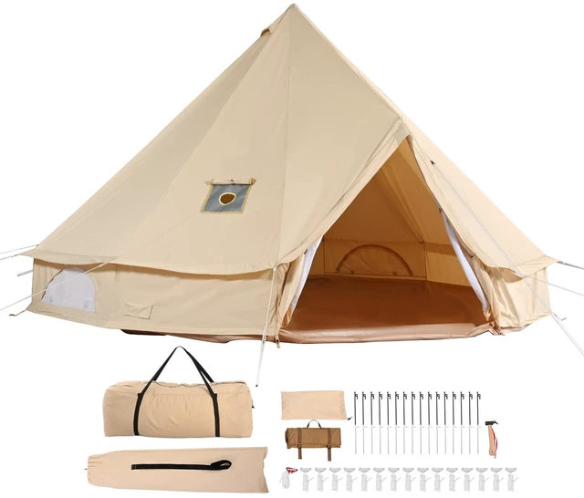 Alt view image 8 of 8 - Canvas Bell Tent, 4 Seasons 7 m/22.97 ft Yurt Tent, Canvas Tent for Camping with Stove Jack, Breathable Tent Holds up to 12 People, Family Camping Outdoor Hunting Party