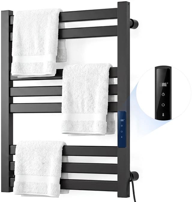 Main image of VEVOR Heated Towel Warmer Rack for Bathroom Electric Wall Mounted 8 Bars, Aluminum Alloy Towel Warmer, Overheat Protection, with Touch Screen, 1-24H Timer, 32 to 131°F Adjustable, IPX4 Waterproof