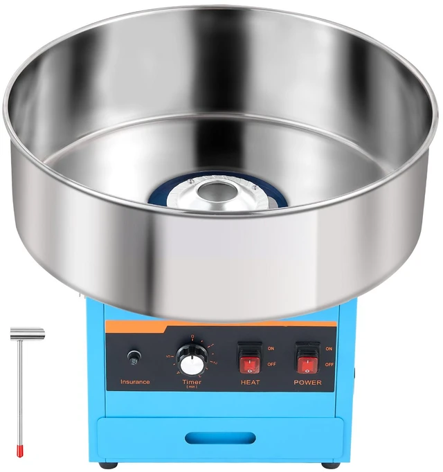 Main image of VEVOR Cotton Candy Machine Commercial 1000W Electric Candy Floss Maker Blue, Ideal for Home, Carnival, Birthday, Family Party, Easy Use with 20.5 in Stainless Steel Bowl, Storage Drawer, Sugar Scoop