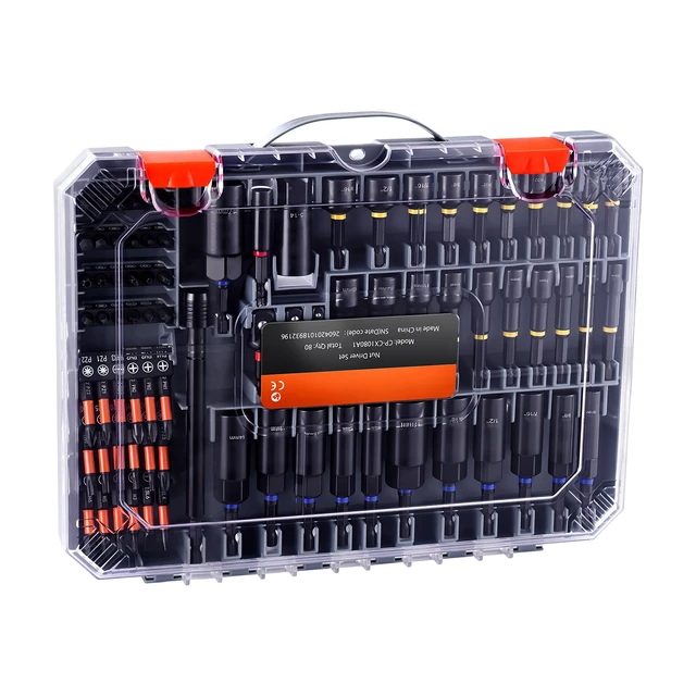 Alt view image 7 of 7 - VEVOR 80-Piece Premium Magnetic Impact Nut Driver Set, Metric & SAE Sizes, with Socket Adapters, Bit Holder, Wing Nut Driver, Universal Sockets, Quick Release Extension, Power Bits, Storage Box