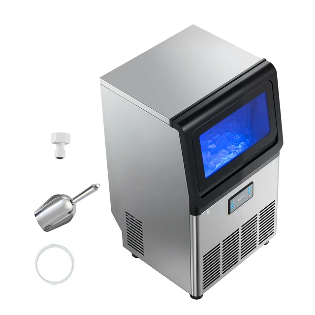 Alt view image 8 of 8 - VEVOR Commercial Ice Maker Machine, 80 lbs/24h with 13 lbs Storage Capacity, Countertop/Freestanding/Under Counter, Stainless Steel Ice Maker with LED Display & Self-Cleaning, for Home Bar Restaurant