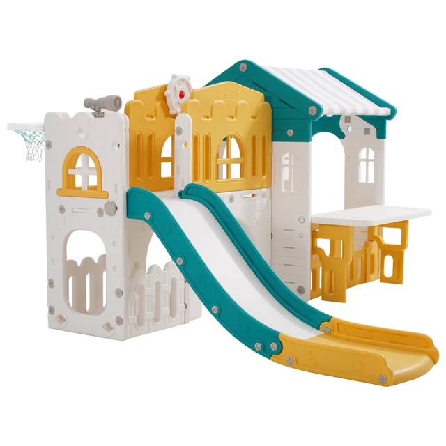 Alt view image 2 of 2 - VEVOR Outdoor Playhouse, Versatile Toddler Playground with Slide, Basketball, Telescope, Steering Wheel, Crawling Tunnel, Sales Window, Toddler Playset for Aged 1+, Open Play Structure, HDPE Plastic