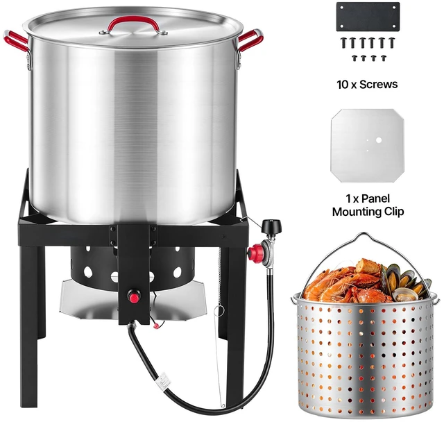 Main image of VEVOR 80 Qt Seafood Boiling Kit with Strainer, Aluminum Crawfish Boiler, Outdoor Backyard Cooking for Crab, Shrimp, Lobster, Soup, Deep Fryer Steamer Set with Stand and 110,000 BTU Propane Burner