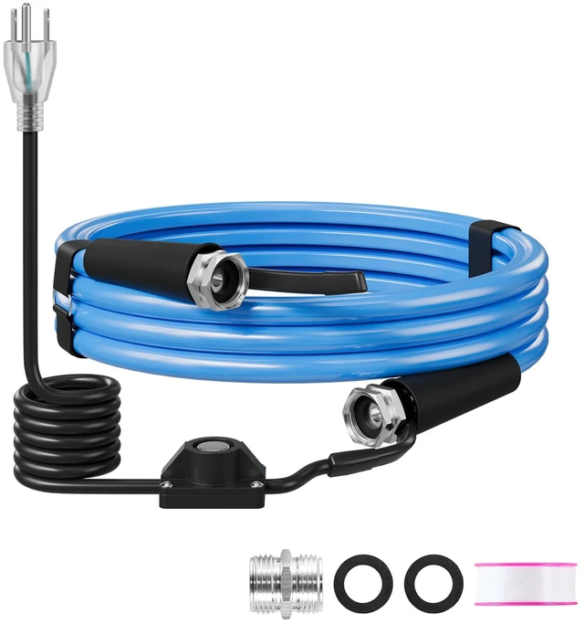 Main image of VEVOR 15FT Heated Water Hose for RV Antifreeze to -45°F Drinking Water Hose, 1/2" ID, Smooth Surface, Built-in Thermostat, Freeze & Leak-Proof, Lead and BPA Free, Fast Heating for RV Camping Garden
