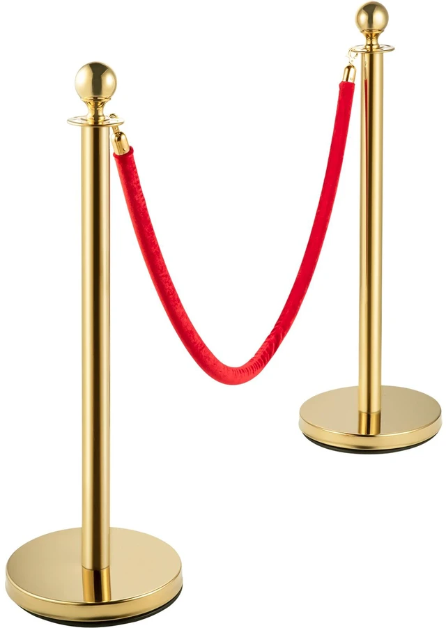 Alt view image 8 of 8 - Crowd Control Stanchion, Set of 4 Pieces Stanchion Set, Stanchion Set with 5 ft/1.5 m Red Velvet Rope, Crowd Control Barrier