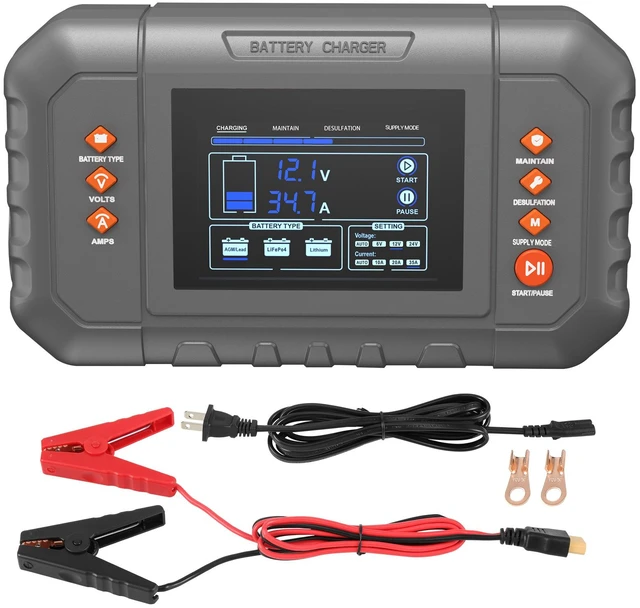 Alt view image 9 of 9 - Smart Battery Charger, 35-Amp, Lithium LiFePO4 Lead-Acid (AGM / Gel / SLA) Car Battery Charger with LCD Display, Trickle Charger Maintainer Desulfator for Boat Motorcycle Lawn Mower Deep Cycle