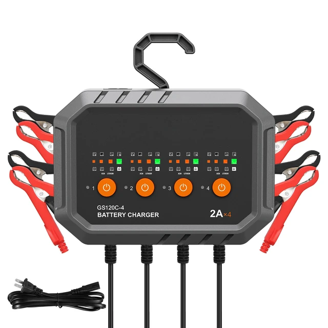 Alt view image 10 of 10 - Smart Battery Charger, 8-Amp, LiFePO4 Lead-Acid (AGM / Gel / SLA) Car Battery Charger, Fully-Automatic Charger Maintainer for Boat Motorcycle Lawn Mower Golf Cart Marine Deep Cycle
