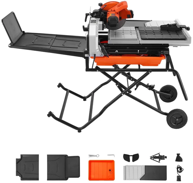 Main image of VEVOR Wet Tile Saw with Stand 10 Inch 65Mn Steel Blade Tile Cutter Wet Saw, for Cutting Tiles and Stones, 0-45° Adjustable Bevel Cut, 15-Amp, 4500 RPM Copper Motor, with Water Reservoir and Casters