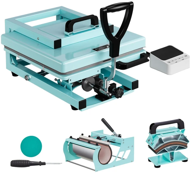 Main image of VEVOR Hybrid Heat Press Machine 15" x 15" 5-in-1 Sublimation Press Machine, for T-shirts/Mugs/Tumblers/Caps/Plates, Multifunction Design, Heat Up Fast and Even, All-New Patented Design, Light Green