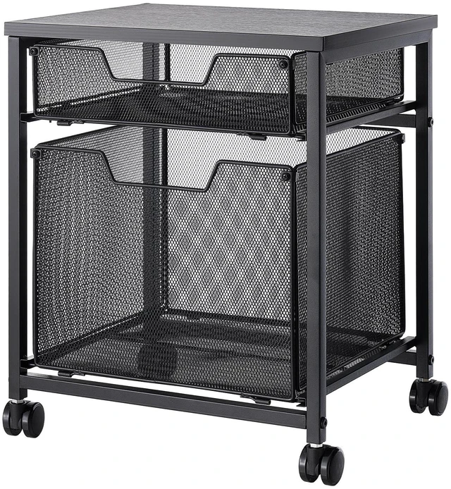 Main image of VEVOR Rolling File Cart 2-Tier Mobile Filing Cabinet with Wheels Drawers, for Home Office, Large Storage Capacity, Hanging File Folder Organizer, Easy Mobility, with 45 lbs / 20.5 kg Load, Black