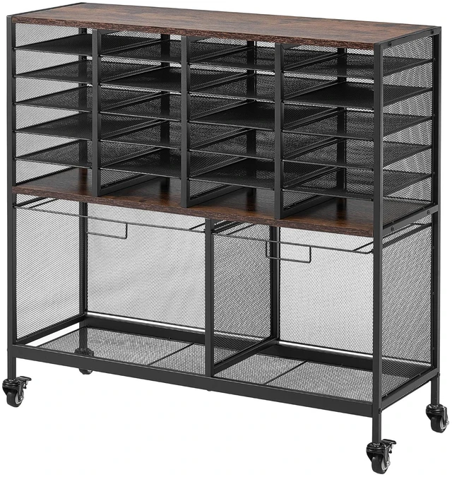 Main image of VEVOR Rolling File Cart 24 Slot Mobile Filing Cabinet with Lockable Wheels, for Home Office Classroom, Large Storage Capacity, Hanging File Folder Mail Organizer, with 264.55 lbs / 120 kg Load, Black