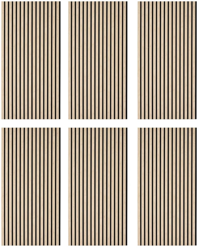 Main image of VEVOR Wood Wall Panels, 47.2 x 23.6 in, Acoustic Slat Panels, Oak Finish, Sound Absorbing for Living Rooms, Bedrooms, Offices, Studios, Interior Wall Decor, MDF & PET Construction, Screw Kit, 6-Pack