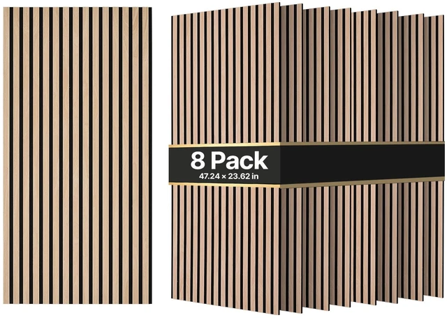 Main image of VEVOR Wood Wall Panels, 47.2 x 23.6 inches, Acoustic Slat Panels Oak Finish, Sound Absorbing for Living Rooms, Bedrooms, Offices, and Studios, Interior Wall Decor, PET Construction, Screw Kit, 8-Pack