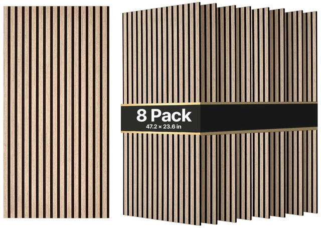 Main image of VEVOR Wood Wall Panels, 47.2 x 23.6 inches, Walnut Acoustic Slat Panels, Sound Absorbing for Living Rooms, Bedrooms, Offices, and Studios, Interior Wall Decor, PET Construction, Screw Kit, 8-Pack