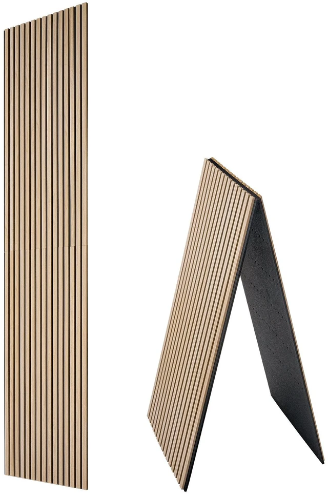 Main image of VEVOR Wood Wall Panels, 94.5 x 23.6 in, Acoustic Slat Panels, Oak Finish, Sound Absorbing for Living Rooms, Bedrooms, Offices, Studios, Interior Wall Decor, MDF & PET Construction, Screw Kit, 2-Pack