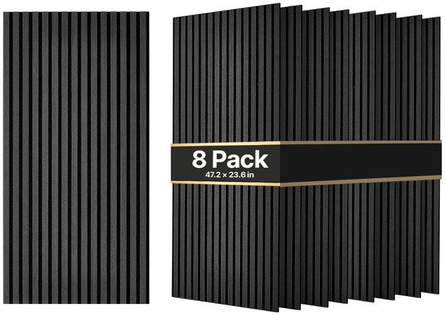 Main image of VEVOR Wood Wall Panels, 47.2 x 23.6 in, Acoustic Slat Panels, Black Gray, Sound Absorbing for Living Rooms, Bedrooms, Offices, and Studios, Interior Wall Decor, PET Construction, Screw Kit, 8-Pack