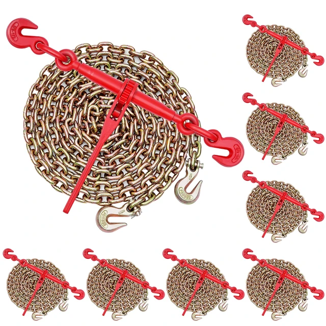 Alt view image 9 of 9 - VEVOR Ratchet Chain Binder 3/8 in x 10 ft G80 Chains Load Binder for Hauling