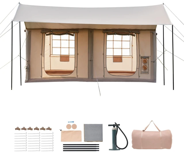Main image of VEVOR Inflatable Tent for Camping 5-8 Person Blow Up Tent with Pump Beige, for Family Outdoor Glamping, Waterproof 420D Oxford, Easy Setup Air House with Skylight, Canopy, Stove Jack & Mesh Windows