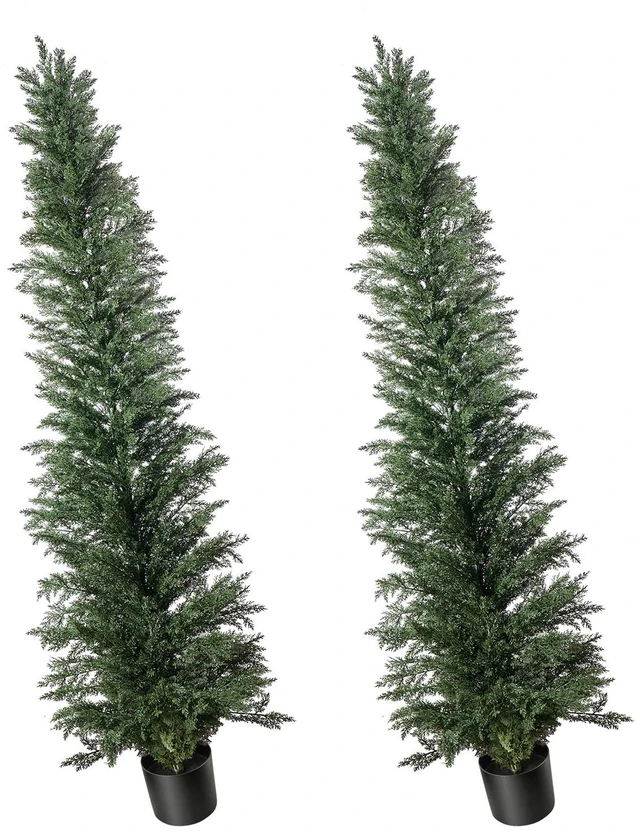 Main image of VEVOR Artificial Topiary Cedar Tree 8 Ft Set of 2 with Pot Greenery Decor, Premium PE Fake Trees, Year-Round Indoor & Outdoor Faux Green Plant for Front Door, Entryway, Porch, Balcony, Patio, Garden