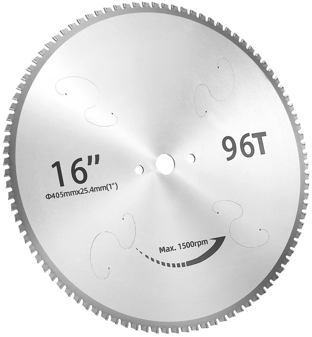 Main image of VEVOR Chop Saw Blade 16-in 96 Teeth Cermet-Tipped Metal Cold Cutting Blade, Compatible with Chop Saws, 4000 Cuts, Cutting Smooth Surfaces with No Burrs, Noise Reduction and Heat Dissipation Holes
