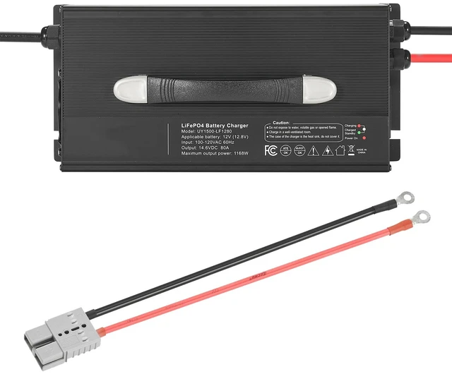 Alt view image 8 of 8 - 12V 80A Lithium Battery Charger, 14.6V, AC-DC LiFePO4 Smart Charger, with Anderson Connector, LED Indicator, 0V Activation, for Lithium LiFePO4 Deep Cycle Rechargeable Batteries of Boat, RV
