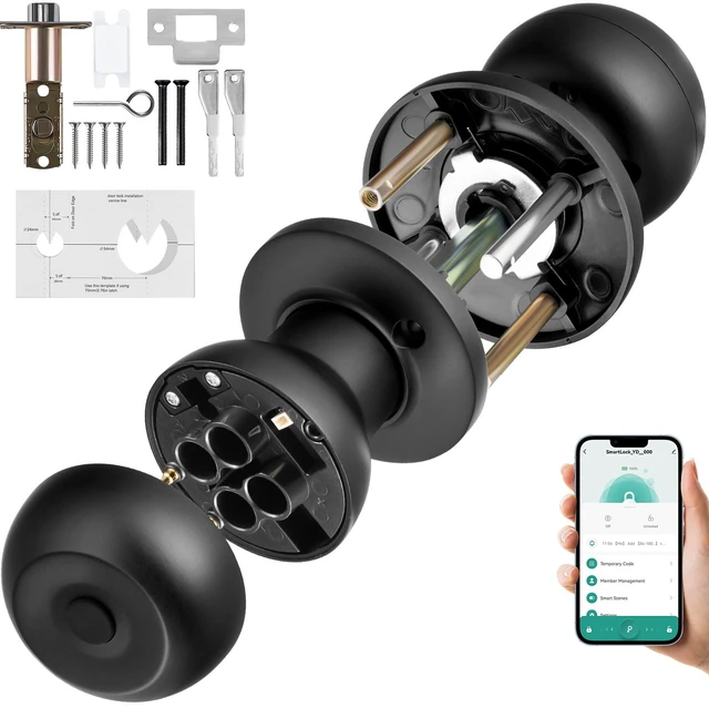Alt view image 9 of 9 - Smart Door Knob, Biometric Door Lock Bluetooth Smart Lock, Fingerprint Smart Lock with APP Control, Easy Installation Door Lock, for Home Bedrooms, Cloakroom, Hotels, Apartments Offices, Black