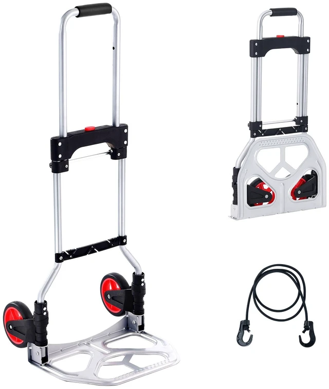 Alt view image 15 of 15 - Folding Hand Truck and Dolly, 176 lbs Capacity, Aluminum Foldable Cart, Heavy-Duty Luggage Trolley Cart with Telescoping Handle and PP+TPR Wheels for Home, Office, Shopping, Travel