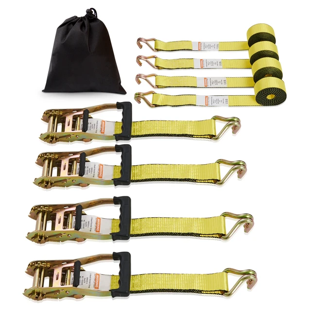 Alt view image 15 of 15 - VEVOR Ratchet Tie Down Straps (4PK), 5000 lb Break Strength, Double J Hook Includes 4 Premium 2" x 15' Rachet Tie Downs with Padded Handles, for Moving Securing Cargo, Appliances, Lawn Equipment