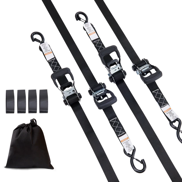 Alt view image 15 of 15 - VEVOR Ratchet Tie Down Straps (4PK), 5208 lb Max Break Strength, Includes 4 Premium 1.6" x 8' Rachet Tie Downs with Padded Handles, for Moving Securing Cargo, Appliances, Lawn Equipment, Motorcycle