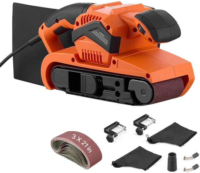Main image of VEVOR 7A Belt Sander 3" x 21" Woodworking Belt Sander 6 Speeds 630-1200 FPM, 2-in-1 Handheld & Benchtop Sanding Machine with 2 Dust Bags, 10PCS Sanding Belts & 2 Clamps for Woodworking Projects