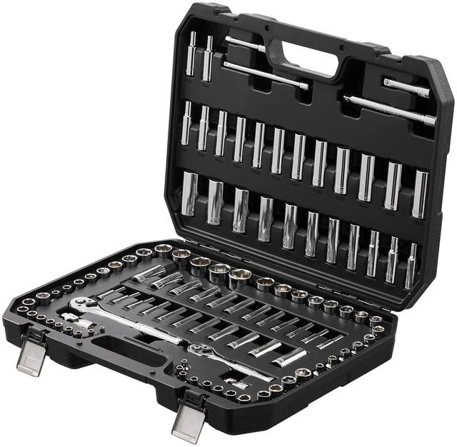 Alt view image 16 of 16 - VEVOR Socket Set, 1/4" and 3/8" Drive Socket and Ratchet Set, 6-Point Socket Opening, 106 Pcs Tool Set SAE and Metric, Deep and Standard Sockets, 5/32-1 in, 5-19 mm, with Accessories, Storage Case