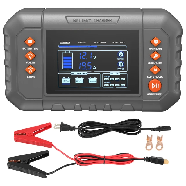 Alt view image 9 of 9 - VEVOR Smart Battery Charger, 20-Amp, Lithium LiFePO4 Lead-Acid (AGM / Gel / SLA) Car Battery Charger with LCD Display, Trickle Charger Maintainer Desulfator for Boat Motorcycle Lawn Mower Deep Cycle