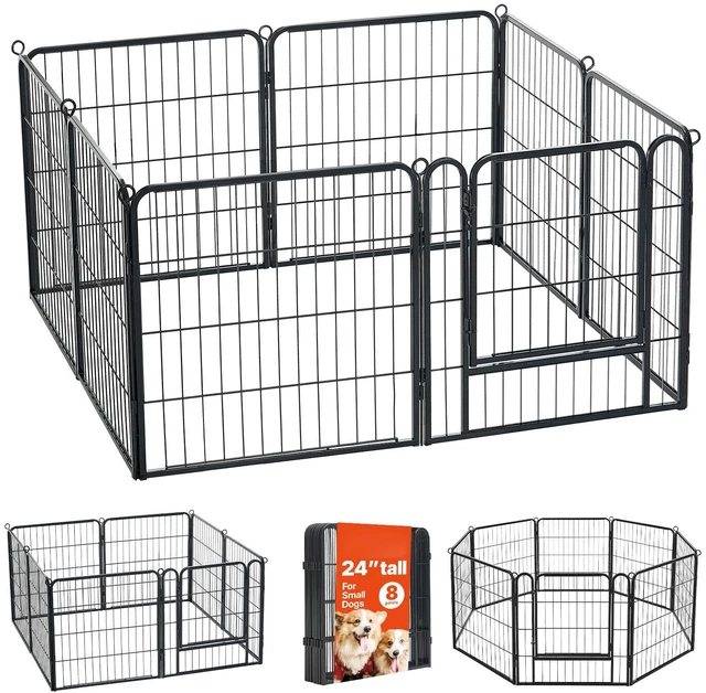 Main image of VEVOR Dog Playpen 24 Inch 8 Panels Foldable Metal Exercise Pen Pet Fence, Indoor/Outdoor Heavy Duty Puppy Crate Kennel with Door for Dogs, Cats or Small Animals, Portable for RV Camping, Yard, Black