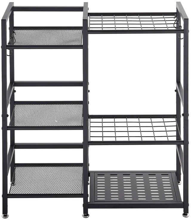 Main image of VEVOR Garden Tool Organizer with Guard Rail, 3-Tier Metal Storage Rack, for Rakes/Shovels/Brooms, Yard Utility Holder for Garage/Shed/Outdoor/Lawn Organization, Heavy-Duty Steel, with Hooks, Black