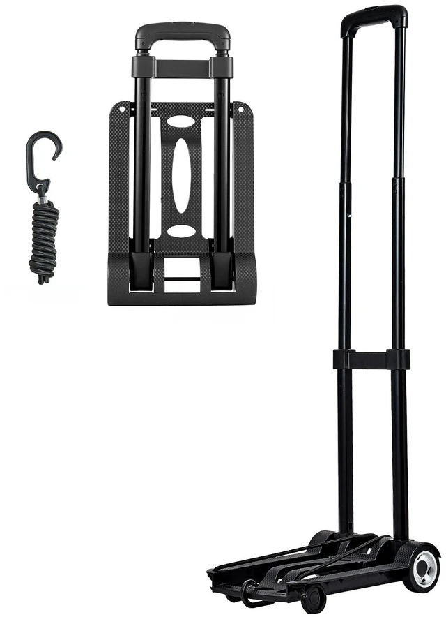 Alt view image 8 of 8 - Folding Hand Truck, 110 lbs Load Capacity, Collapsible Luggage Cart with 2 Wheels & 1 Elastic Rope, Utility Dolly Platform Cart for Airport Travel Furniture Luggage Office Moving, Black