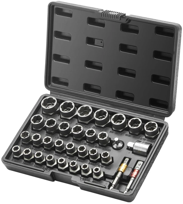 Alt view image 16 of 16 - VEVOR Bolt Extractor Set, 29-Piece Bolt and Nut Remover Set, 6mm to 10mm, 13/32" to 3/4", CR-MO Steel Extraction Socket Set with Storage Case, for Removing Damaged Rusted Bolts, Nuts and Screws