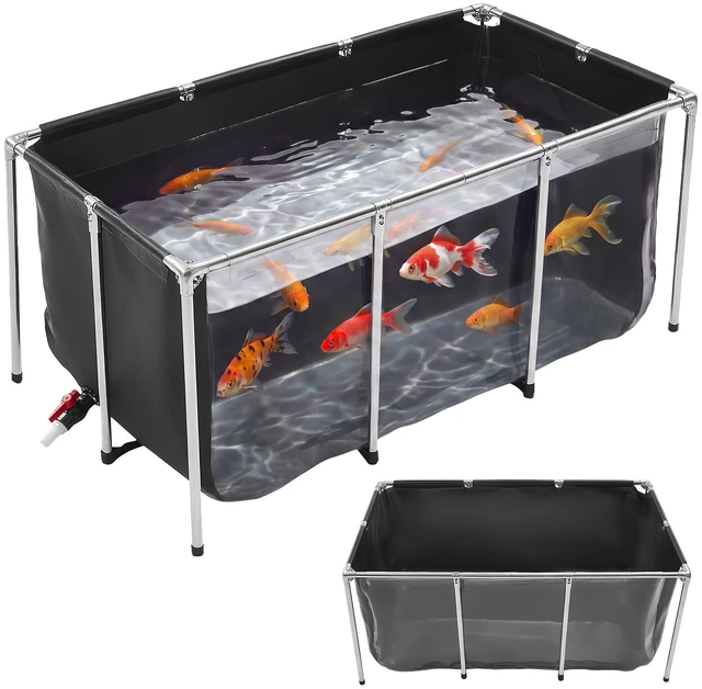 Main image of VEVOR Canvas Fish Pond 200 Gal Above Ground Fish Pond Black PVC Koi Tank, Rectangular Goldfish Tank with Clear Viewing Panel, Stainless Steel Frame and Drain Valve, for Breeding Koi and Irrigation